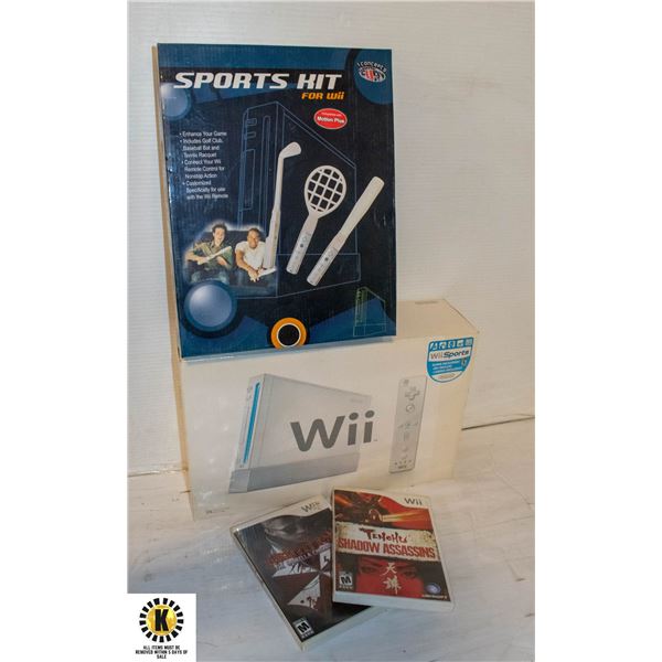 WII GAME CONSOLE WITH ASSORTED ACCESSORIES