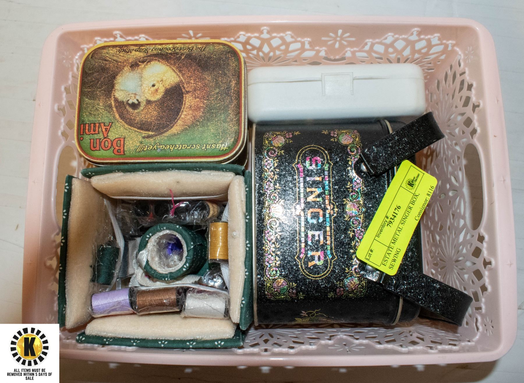 ESTATE METAL SINGER BOX, SEWING