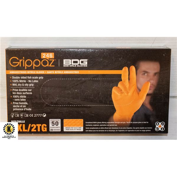 GRIPPAZ BDG DISPOSABLE GLOVES SIZE 2XL 50