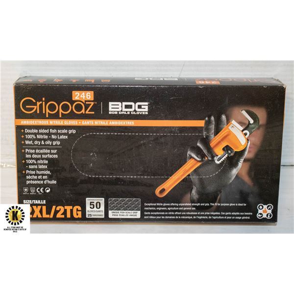 GRIPPAZ BDG DISPOSABLE GLOVES SIZE 2XL 50