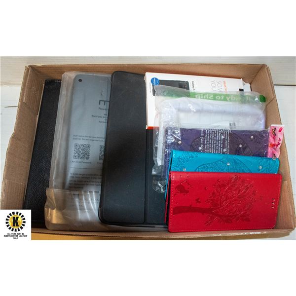 BOX OF TABLET AND PHONE CASES