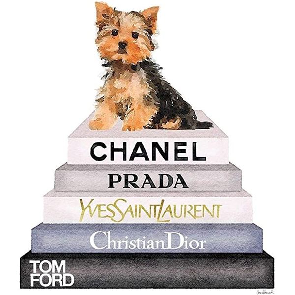 Yorkie Stack NEW BOOK STACK YORKIE DOG CANVAS PICTURE 24X30