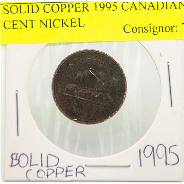 SOLID COPPER 1995 CANADIAN RARE 5 CENT NICKEL