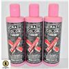 3 BOTTLES OF 250 mL RED CRAZY COLOR VIBRANT COLOR