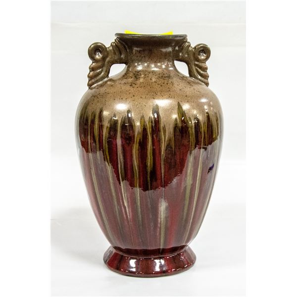 LARGE VASE RED AND BEIGE APPROX H-12 