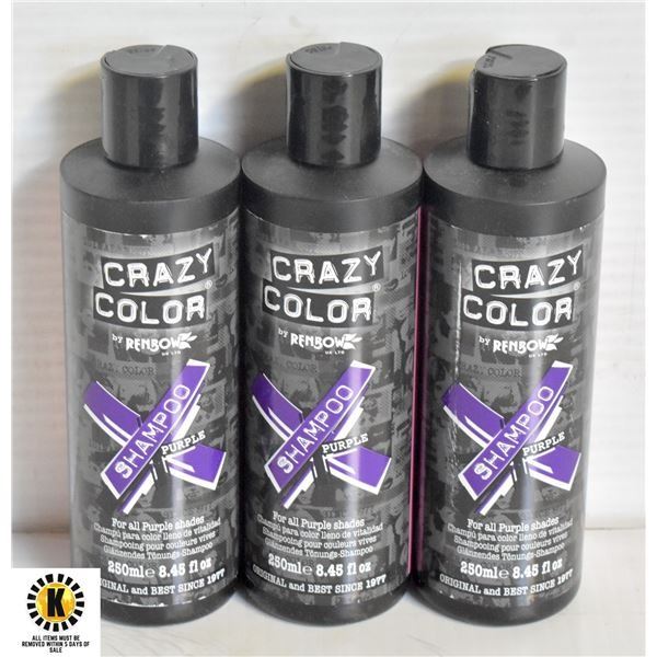 3 BOTTLES OF 250 mL PURPLE CRAZY COLOR VIBRANT