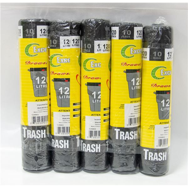 5 ROLLS OF BLACK BAGS,120 LITRES SIZE,50 BAGS