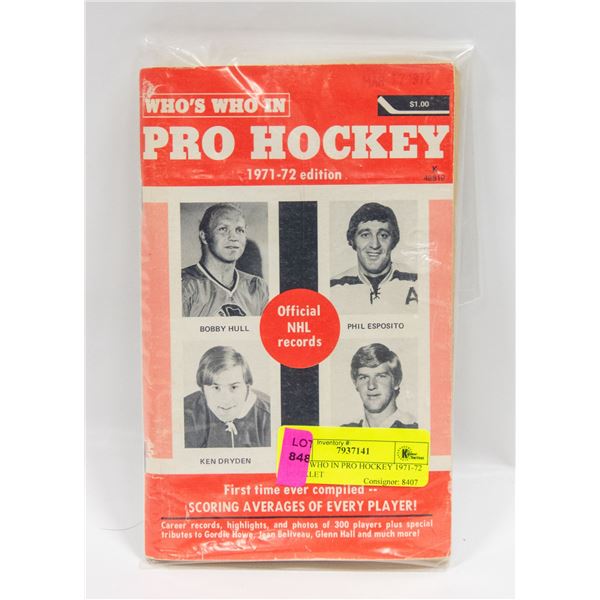 WHO' WHO IN PRO HOCKEY 1971-72 BOOKLET