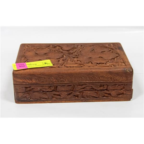 VINTAGE CARVED WOOD BOX WITH SECRET LATCH