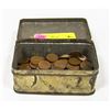 Image 1 : ANTIQUE TIN W/GROUP OF KING GEORGE VI PENNIES