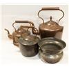 Image 1 : 3 ANTIQUE COPPER KETTLES & ANTIQUE PEWTER