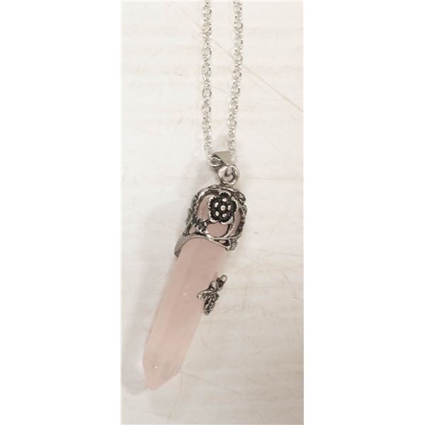 NEW ROSE QUARTZ POINT PENDANT ON CHAIN