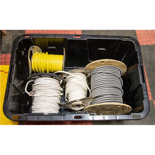 BOX W/ 4 REELS OF VARIOUS ELECTRICAL WIRE