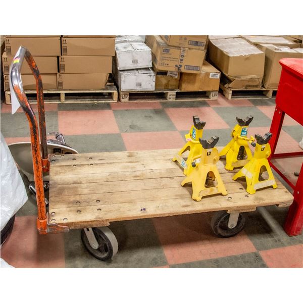 WOOD AND METAL ROLLING CART WITH