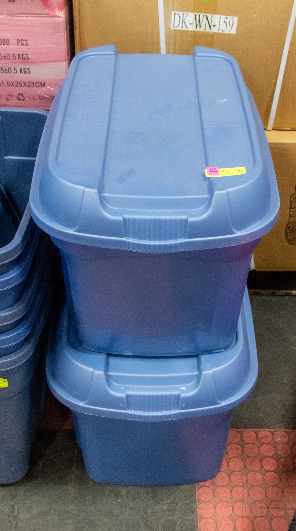 LOT OF 2 BLUE TOTES WITH MATCHING LIDS