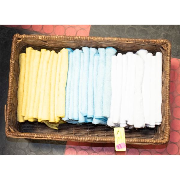 BASKET FULL OF MICROFIBER WIPING CLOTHS -