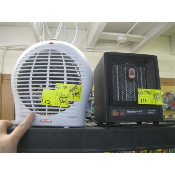 TWO SMALL ELECTRIC HEATERS - SUNBEAM & HONEYWELL