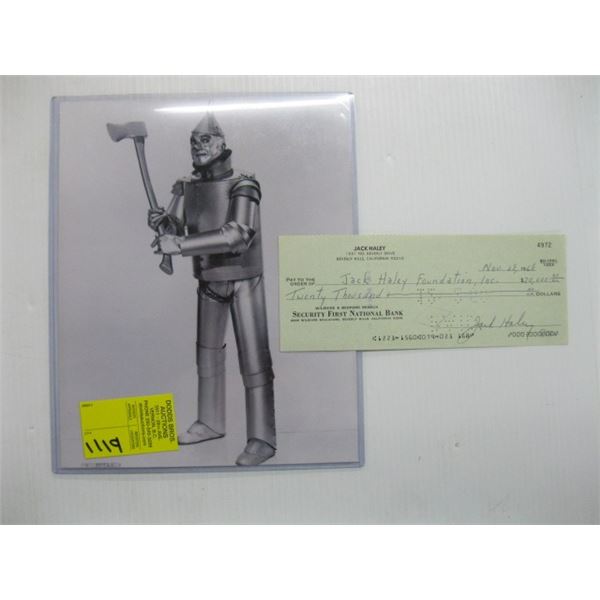 JACK HAYLEY FOUNDATION CANCELLED CHEQUE & TINMAN PHOTO