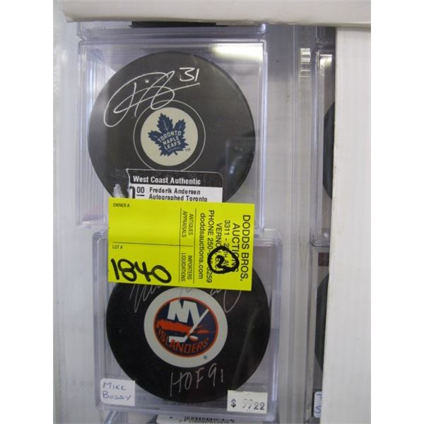 Signed Pucks 2 - SIGNED PUCKS - FREDERIK ANDERSEN TORONTO MAPLE LEAFS & MIKE BOSSY ...