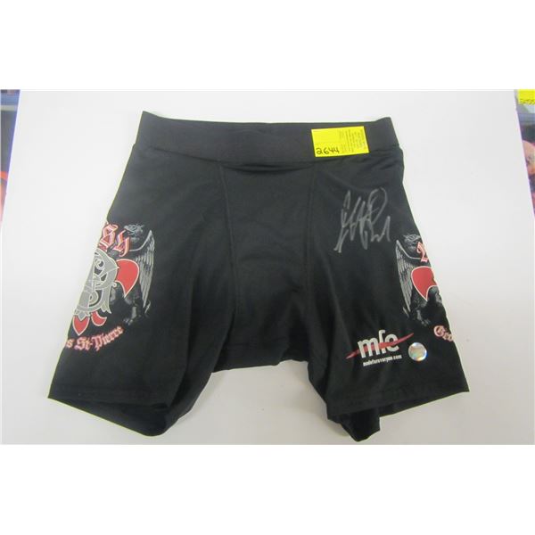 PAIR OF GEORGE ST. PIERRE SIGNED SPANDEX FIGHT SHORTS