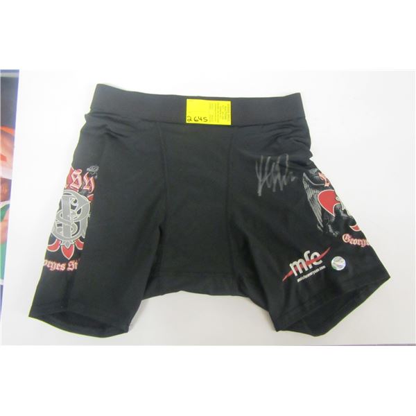 PAIR OF GEORGE ST. PIERRE SIGNED SPANDEX FIGHT SHORTS