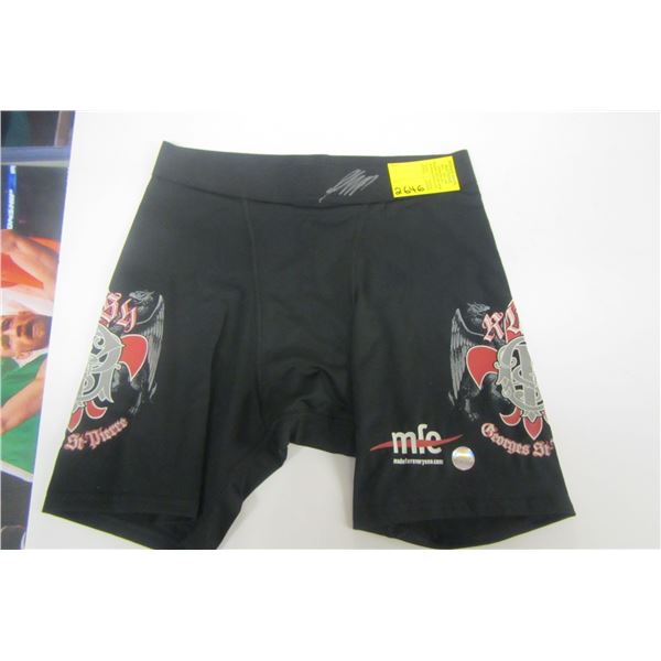 PAIR OF GEORGE ST. PIERRE SIGNED SPANDEX FIGHT SHORTS