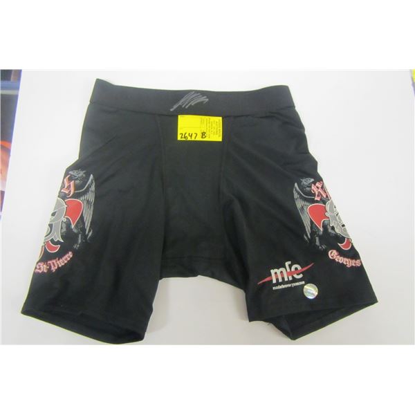 PAIR OF GEORGE ST. PIERRE SIGNED SPANDEX FIGHT SHORTS