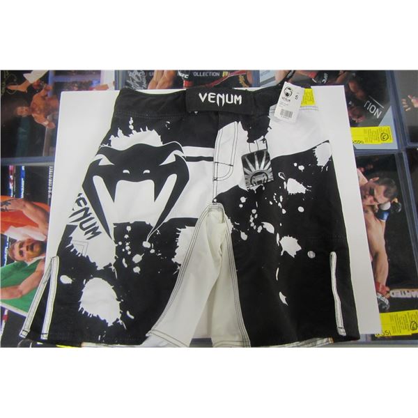 PAIR OF VENOM SZ SM BLACK/WHITE FIGHT SHORTS