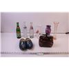 Image 1 : (3) Vases, blown glass purse vase, (3) Vintage Glass Soda Bottles, and Wooden shoes