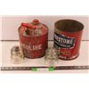 Image 1 : VIntage Gasoline Can + Vintage Prestone Anti-Freeze Can + (2) Glass Insulators