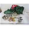 Image 1 : Pilsner Riders Flag - Napkin Holder - (2) Pyrex Pie Plates - Crystal Ashtray - Misc Items