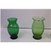 Image 4 : (4) Green Glass Vases + Green Glass Rose Bowl and Plastic Bowl