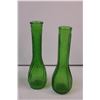 Image 5 : (4) Green Glass Vases + Green Glass Rose Bowl and Plastic Bowl