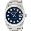 Rolex Womens Midsize 31mm 18K Gold Bezel Blue Diamond Stainless Steel Datejust