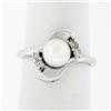 Vintage 14k White Gold 6.7mm Pearl Solitaire 0.12 ctw Old Cut Diamond Accents Ri