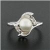 Image 2 : Vintage 14k White Gold 6.7mm Pearl Solitaire 0.12 ctw Old Cut Diamond Accents Ri