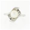 Image 4 : Vintage 14k White Gold 6.7mm Pearl Solitaire 0.12 ctw Old Cut Diamond Accents Ri