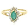 Image 2 : Petite 14k Yellow Gold .47 ctw Marquise Emerald Solitaire Round Diamond Halo Rin