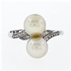 Image 4 : Antique Art Deco Platinum Mikimoto 7.5mm Dual Golden Pearl Engraved Bypass Ring