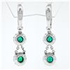 Image 2 : New 14K White Gold .89 ctw Round Emerald & Diamond Dual Halo Drop Dangle Earring