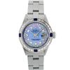 Image 2 : Rolex Ladies SS Blue MOP Diamond & Sapphire 18K Gold Bezel Watch 26MM