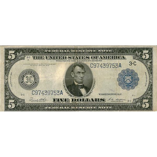 1914 $5 Federal Reserve Bank Note