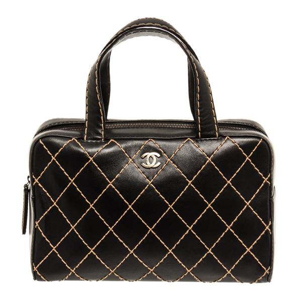 Chanel Black Leather Wild Stitch Tote Handbag