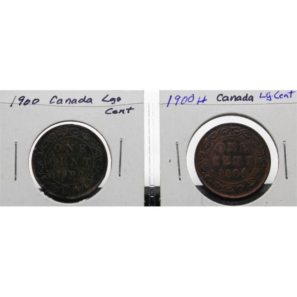 2 CANADA LARGE ONE CENT COINS  1900, 1900 H