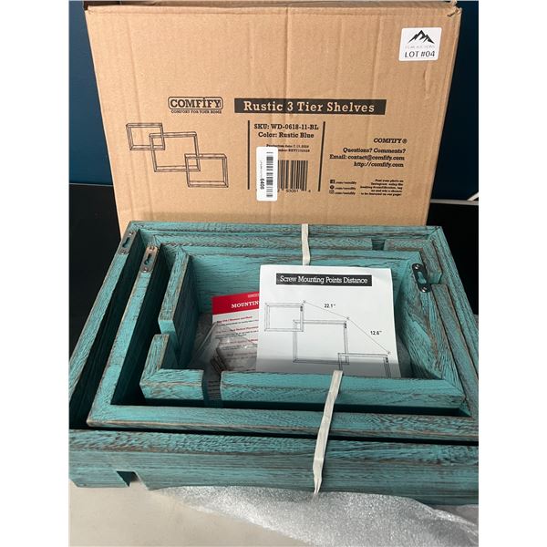 Lot of 1 3Pack Rustic 3-Tier Shelves - Rustic Blue Color