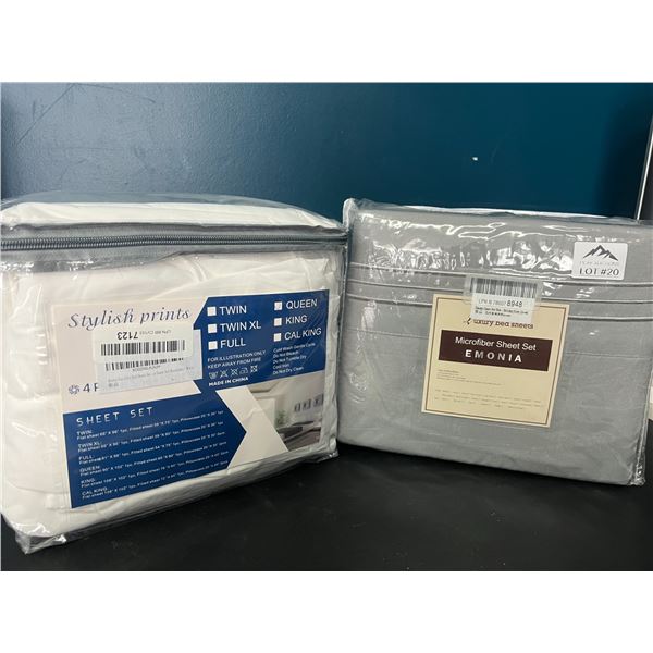 Lot of 2 Queen Size Bed Sheet Sets (White & Grey)
