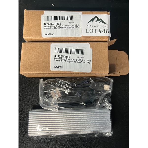 Lot of 2 2TB External Portable Hard Drives for Photos/Videos/Files