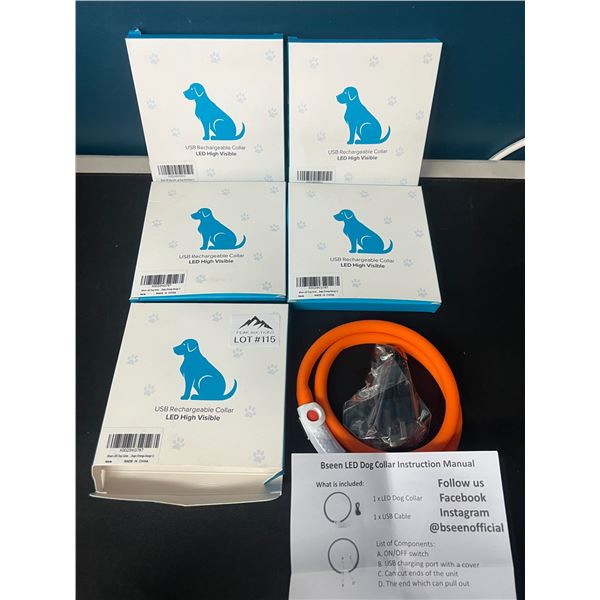 Lot of 5 USB Rechargeable LED High Visible Dog Collars