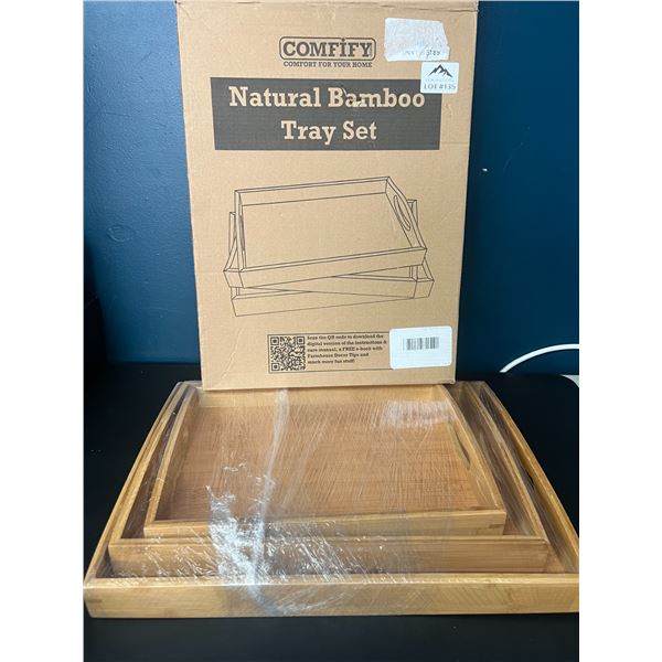 Lot of 1 3PC Natural Bamboo Tray Set