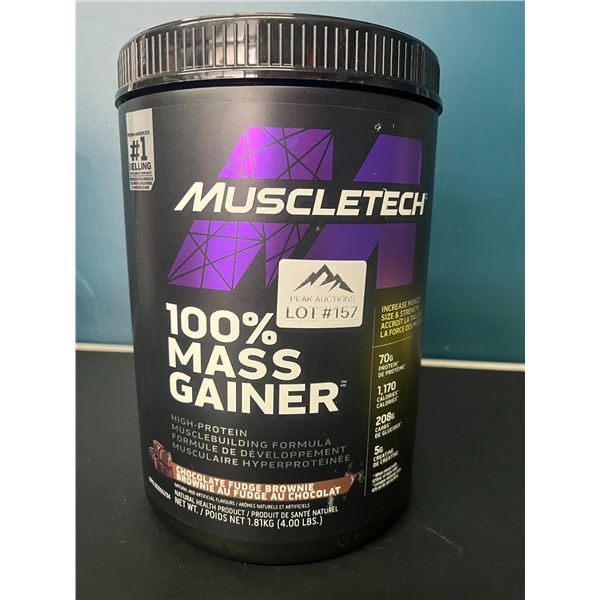 Lot of 1 MuscleTech 100% Mass Muscle Gainer High-Protein Powder - Chocolate Fudge Brownie - 4LBS